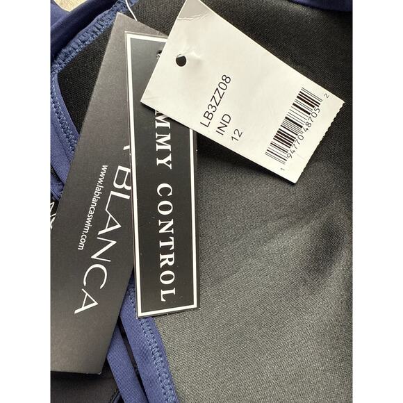 La Blanca Swimsuit One Piece Size 12 Island Goddess Indigo Cross Front Keyhole - Picture 6 of 8